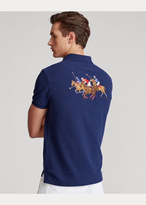 Koszulki Polo Ralph Lauren Custom Slim Triple-Pony Polo Męskie Granatowe | TGIM0570