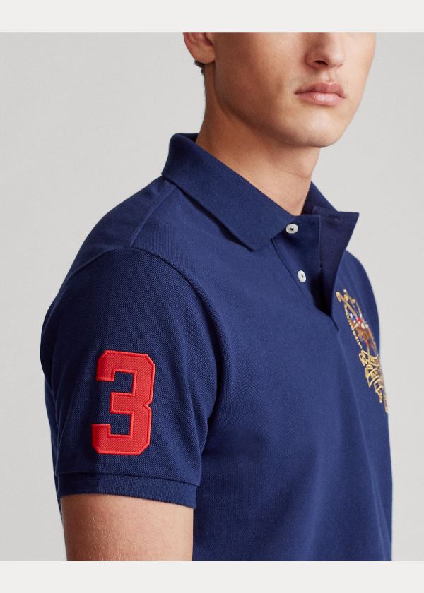 Koszulki Polo Ralph Lauren Custom Slim Triple-Pony Polo Męskie Granatowe | TGIM0570