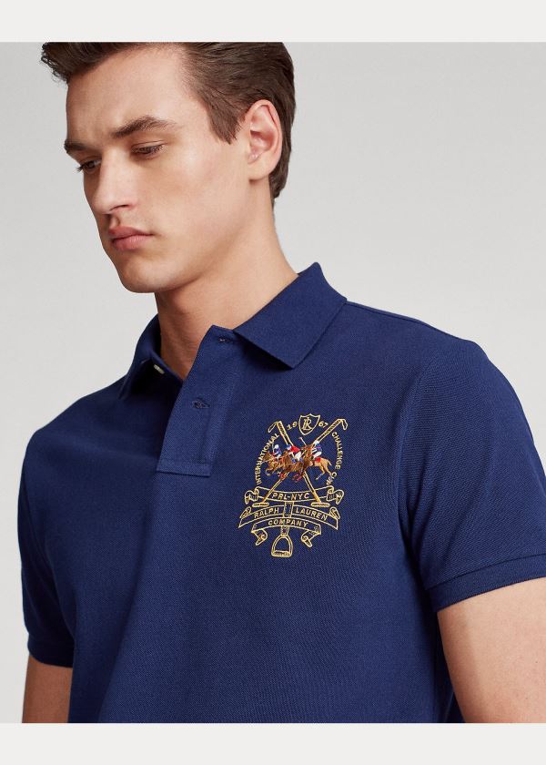 Koszulki Polo Ralph Lauren Custom Slim Triple-Pony Polo Męskie Granatowe | TGIM0570