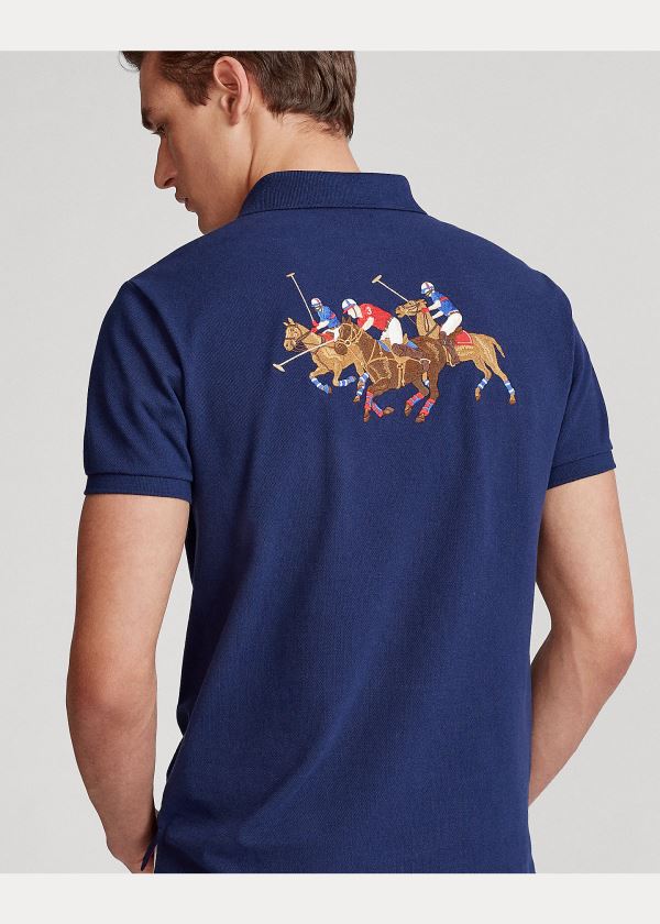 Koszulki Polo Ralph Lauren Custom Slim Triple-Pony Polo Męskie Granatowe | TGIM0570