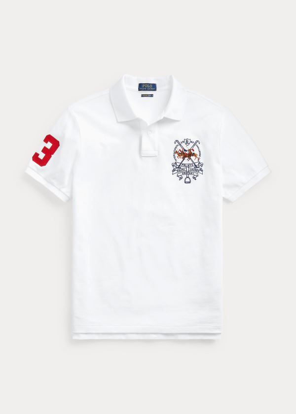 Koszulki Polo Ralph Lauren Custom Slim Triple-Pony Polo Męskie Białe | SWDB5057