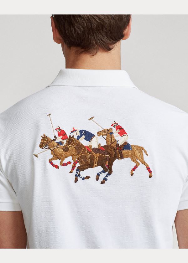 Koszulki Polo Ralph Lauren Custom Slim Triple-Pony Polo Męskie Białe | SWDB5057