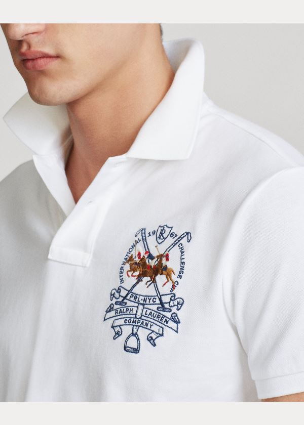 Koszulki Polo Ralph Lauren Custom Slim Triple-Pony Polo Męskie Białe | SWDB5057