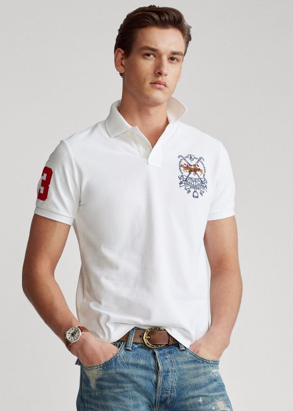 Koszulki Polo Ralph Lauren Custom Slim Triple-Pony Polo Męskie Białe | SWDB5057