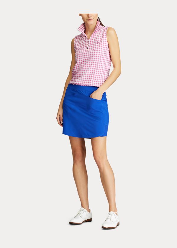 Koszulki Polo Ralph Lauren Gingham Sleeveless Golf Polo Damskie Różowe | HVRF3526