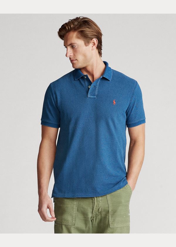 Koszulki Polo Ralph Lauren Indigo Mesh Polo Shirt - All Fits Męskie Indygo Czerwone | UJCL0176