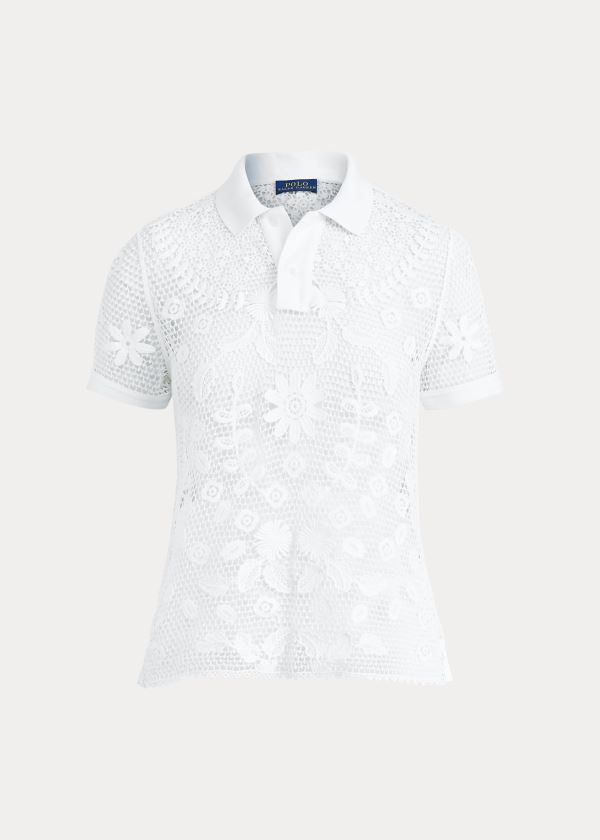 Koszulki Polo Ralph Lauren Lace Polo Shirt Damskie Białe | KJNO6506