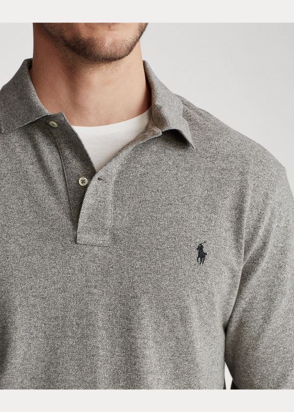 Koszulki Polo Ralph Lauren Mesh Long-Sleeve Polo Shirt Męskie Niebieskie | BWBI9779