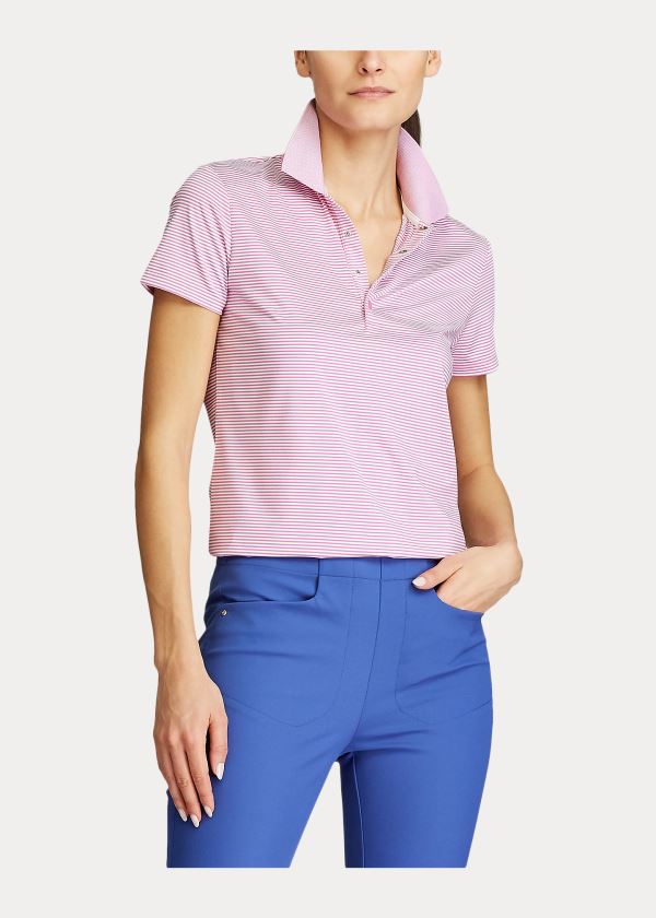 Koszulki Polo Ralph Lauren Performance Golf Polo Damskie Różowe Białe | FLXI9132