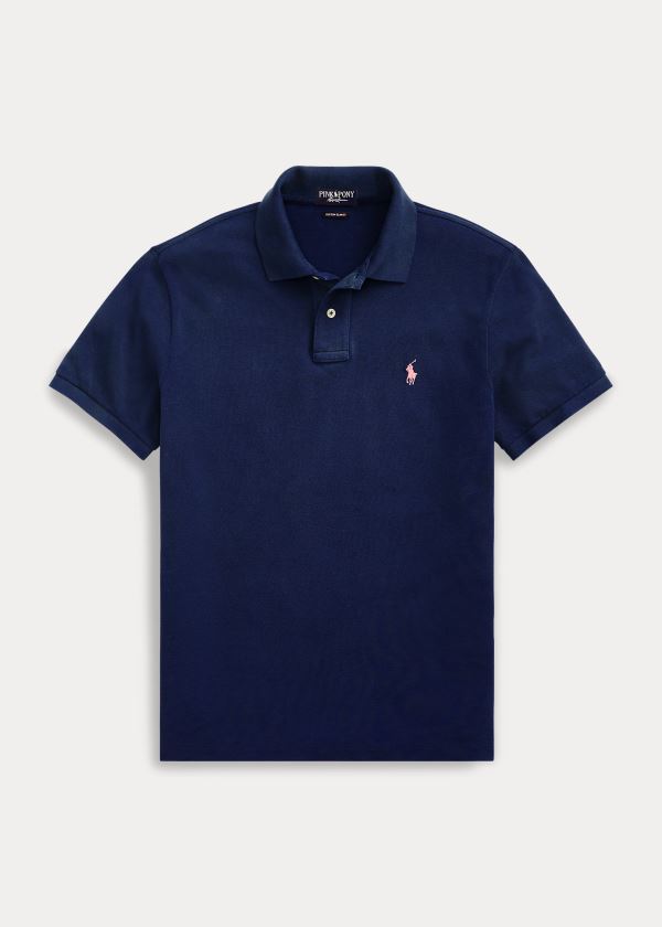 Koszulki Polo Ralph Lauren Pink Pony Custom Slim Fit Polo Męskie Granatowe | BJKZ0384