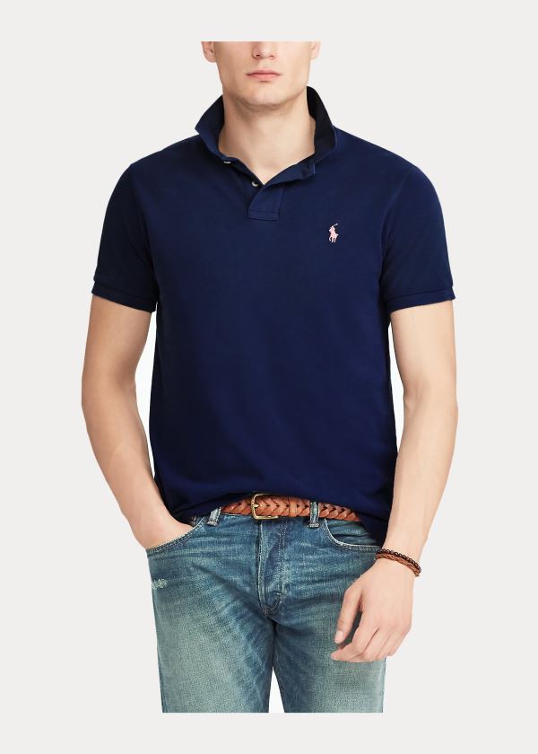 Koszulki Polo Ralph Lauren Pink Pony Custom Slim Fit Polo Męskie Granatowe | BJKZ0384