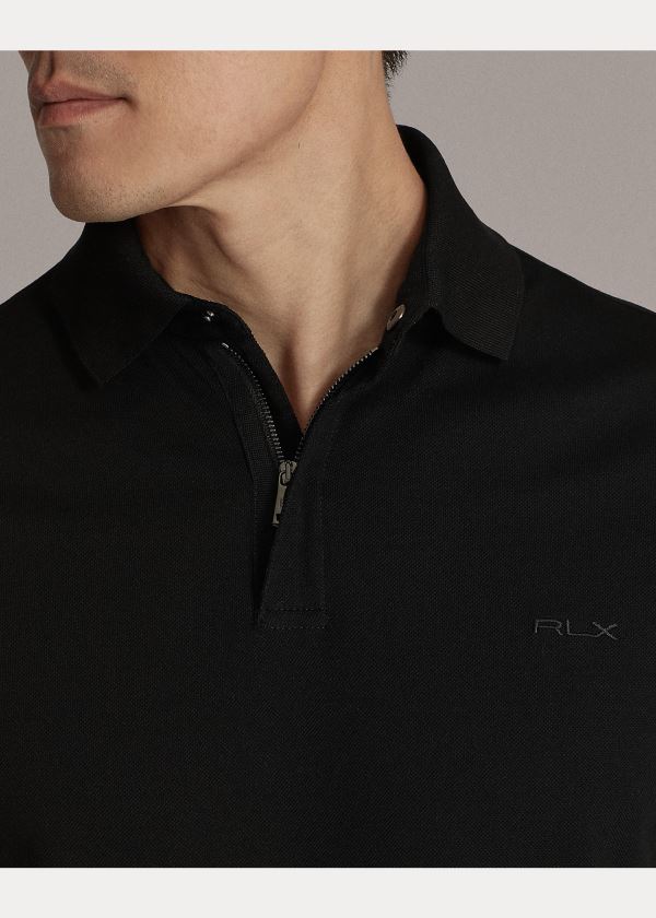 Koszulki Polo Ralph Lauren RLX Zip-Placket Stretch Polo Męskie Czarne | EPFU4938