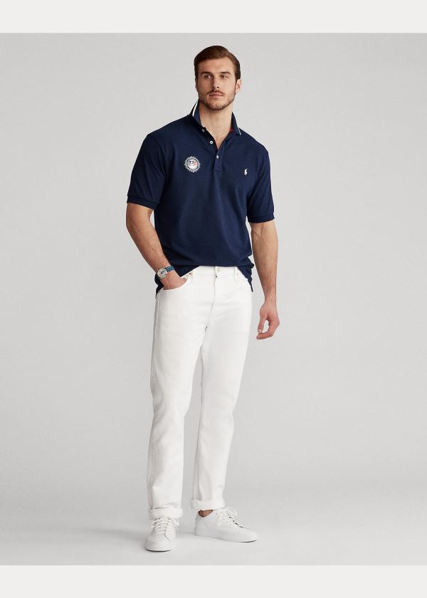 Koszulki Polo Ralph Lauren Racing Mesh Polo Shirt Męskie Granatowe | MDNG3682