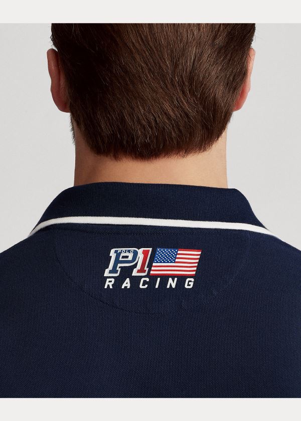 Koszulki Polo Ralph Lauren Racing Mesh Polo Shirt Męskie Granatowe | MDNG3682