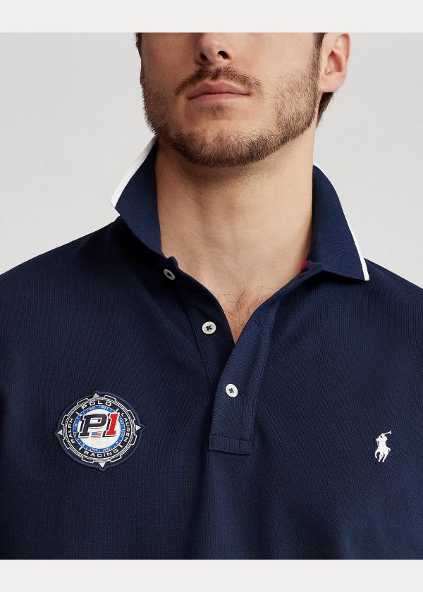 Koszulki Polo Ralph Lauren Racing Mesh Polo Shirt Męskie Granatowe | MDNG3682