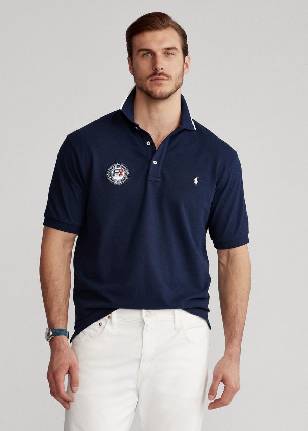 Koszulki Polo Ralph Lauren Racing Mesh Polo Shirt Męskie Granatowe | MDNG3682