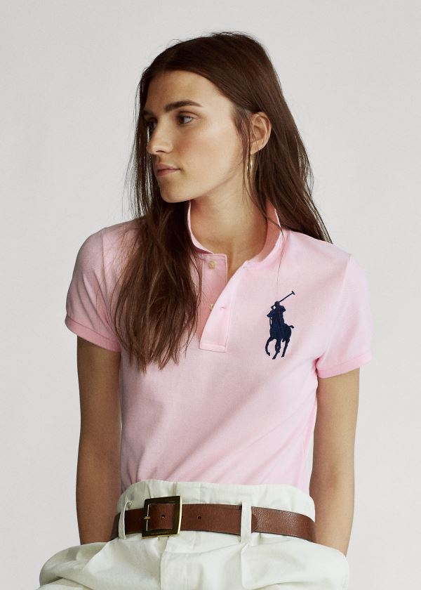 Koszulki Polo Ralph Lauren Skinny Fit Big Pony Polo Shirt Damskie Różowe | DEKC0625