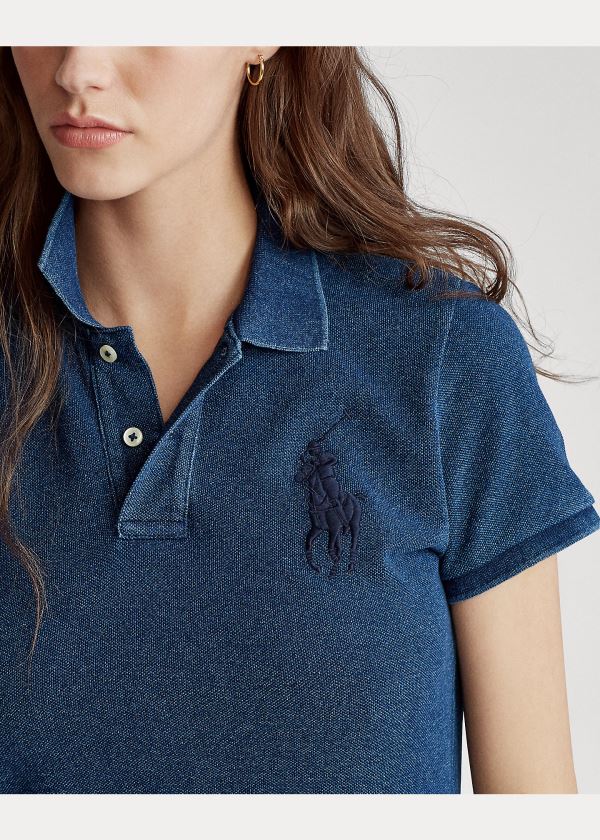 Koszulki Polo Ralph Lauren Skinny Fit Big Pony Polo Shirt Damskie Indygo | YBMM1665