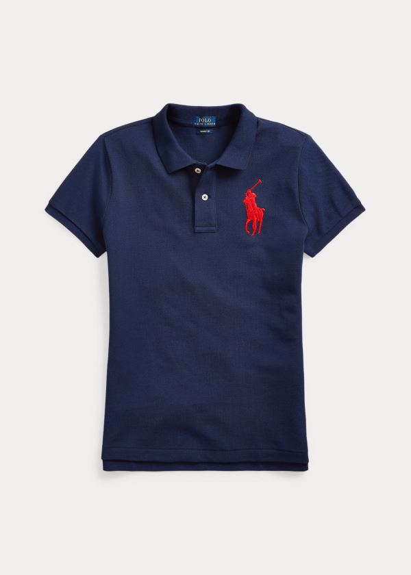 Koszulki Polo Ralph Lauren Skinny Fit Big Pony Polo Shirt Damskie Granatowe | SNJL7603