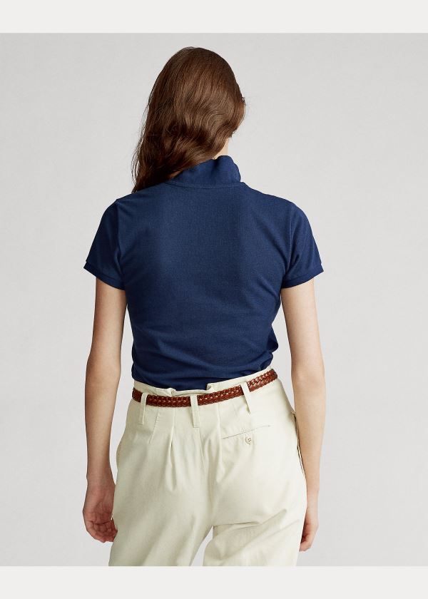 Koszulki Polo Ralph Lauren Skinny Fit Big Pony Polo Shirt Damskie Granatowe | SNJL7603