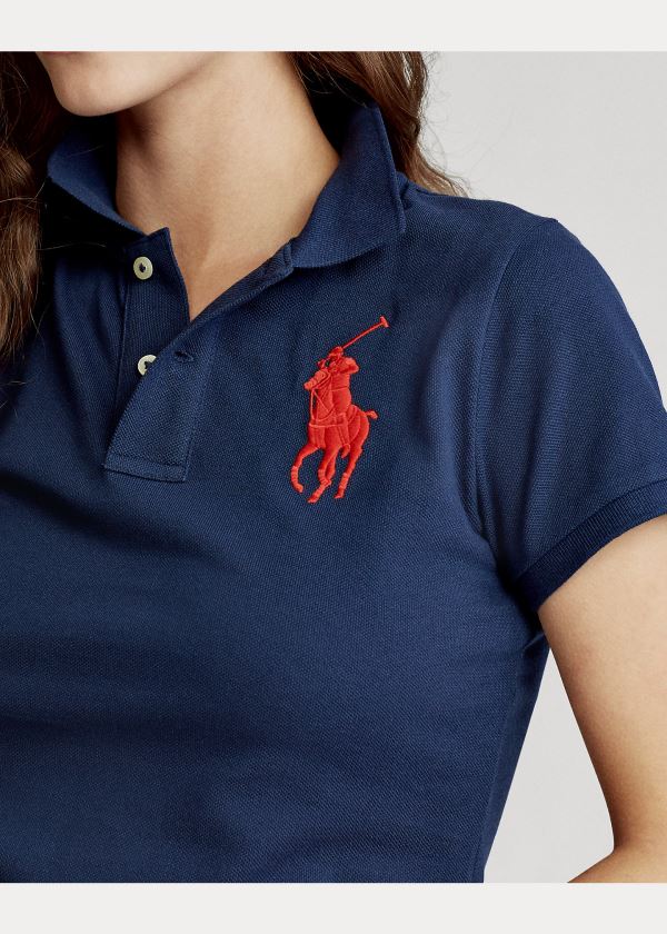 Koszulki Polo Ralph Lauren Skinny Fit Big Pony Polo Shirt Damskie Granatowe | SNJL7603