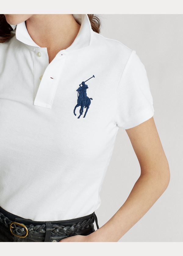 Koszulki Polo Ralph Lauren Skinny Fit Big Pony Polo Shirt Damskie Białe Granatowe | BVVI1332