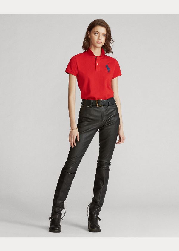 Koszulki Polo Ralph Lauren Skinny Fit Big Pony Polo Shirt Damskie Czerwone | MMGO9344