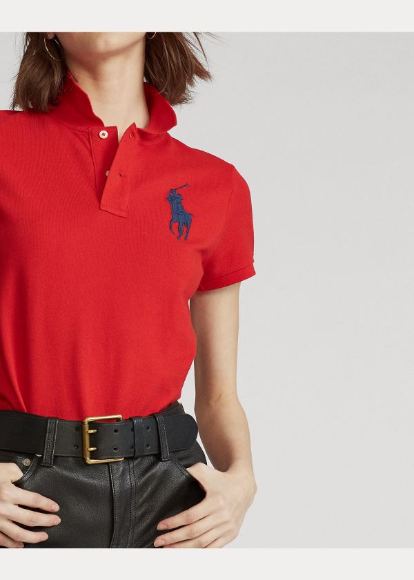 Koszulki Polo Ralph Lauren Skinny Fit Big Pony Polo Shirt Damskie Czerwone | MMGO9344