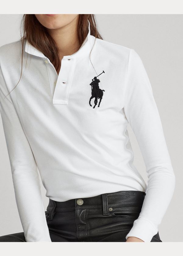 Koszulki Polo Ralph Lauren Skinny Fit Big Pony Polo Damskie Białe | MXZI9360