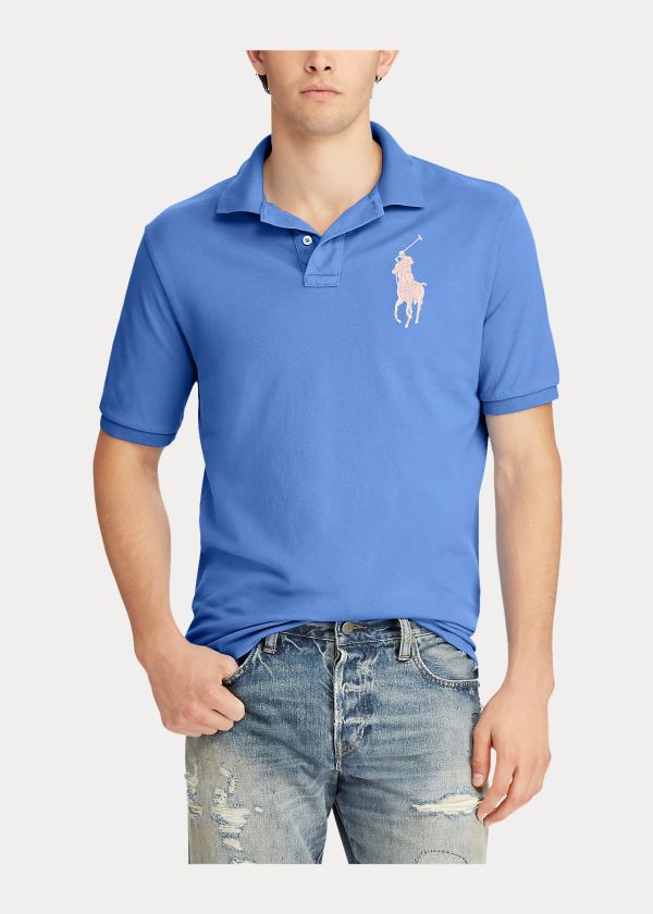 Koszulki Polo Ralph Lauren Slim Fit Mesh Polo Shirt Męskie Niebieskie | QWLY7659