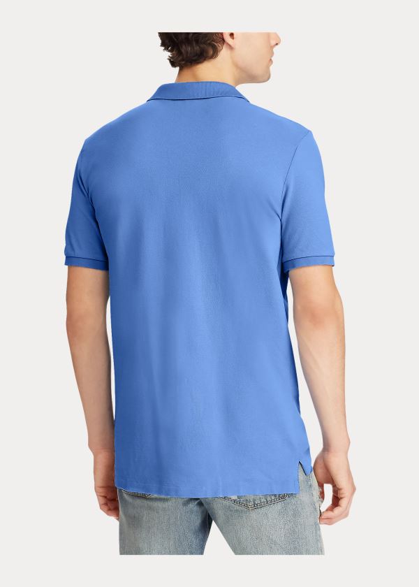 Koszulki Polo Ralph Lauren Slim Fit Mesh Polo Shirt Męskie Niebieskie | QWLY7659