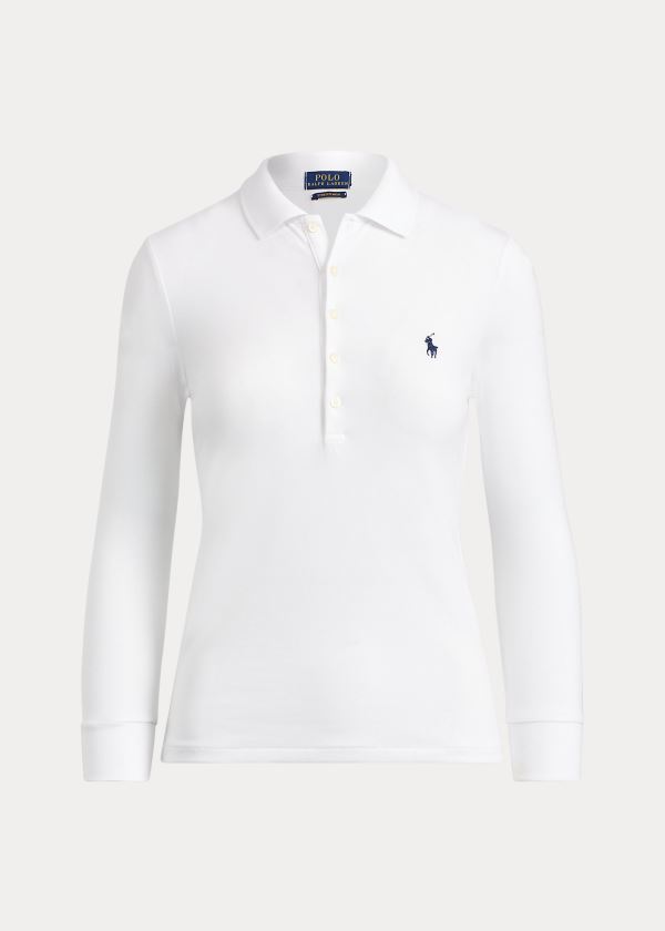 Koszulki Polo Ralph Lauren Slim Fit Stretch Polo Shirt Damskie Białe | DTKC1046