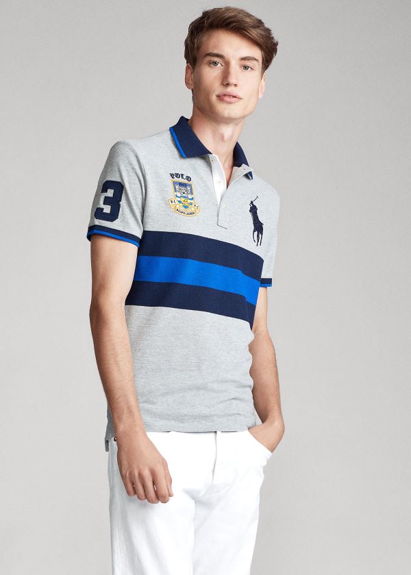 Koszulki Polo Ralph Lauren Striped Big Pony Polo Shirt - All Fits Męskie Szare Kolorowe | YXNW9399