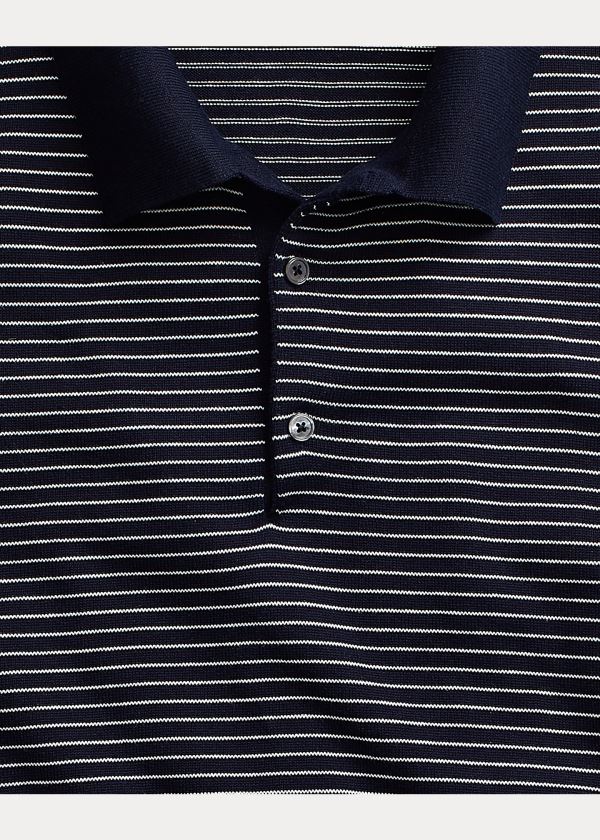 Koszulki Polo Ralph Lauren Striped Silk-Cotton Sweater Męskie Granatowe | YRVO4660