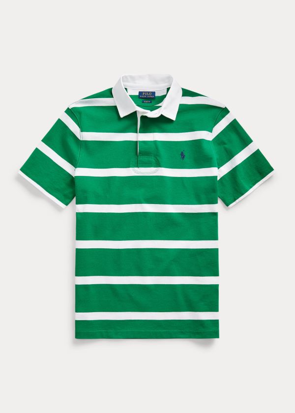 Koszulki Polo Ralph Lauren The Iconic Rugby Shirt Męskie Zielone Białe | DOVU1797