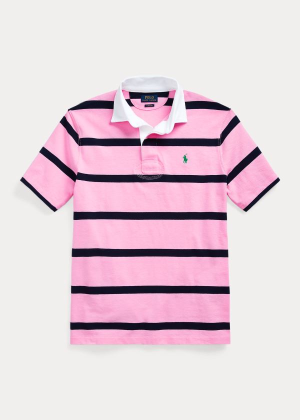 Koszulki Polo Ralph Lauren The Iconic Rugby Shirt Męskie Różowe Granatowe | YOFS2577