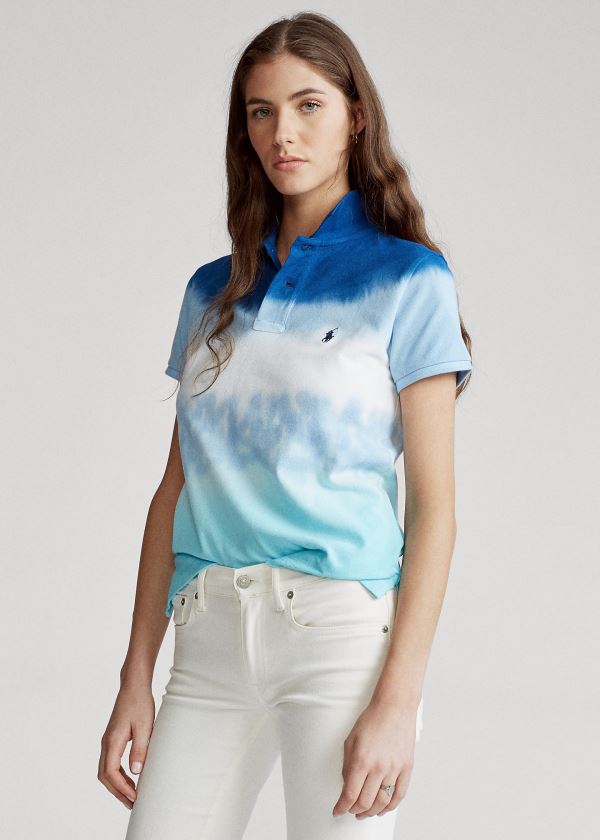 Koszulki Polo Ralph Lauren Tie-Dye Polo Shirt Damskie Białe Niebieskie | NQTR0027