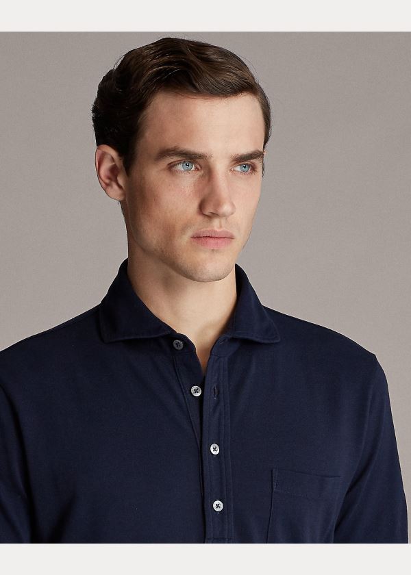 Koszulki Polo Ralph Lauren Washed Piqu? Polo Shirt Męskie Granatowe | ZEOS4358