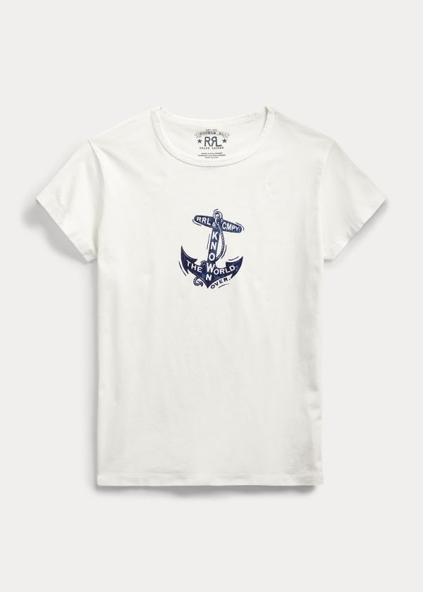 Koszulki Ralph Lauren Anchor-Graphic Cotton Tee Damskie Beżowe | OPCT1631