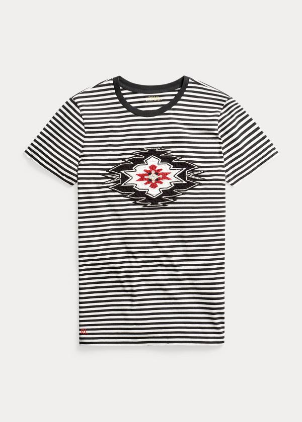 Koszulki Ralph Lauren Beaded Cotton Tee Damskie Czarne Beżowe | PFIN9988