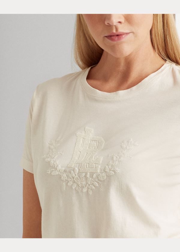 Koszulki Ralph Lauren Beaded Jersey Tee Damskie Kremowe | NMIZ4740