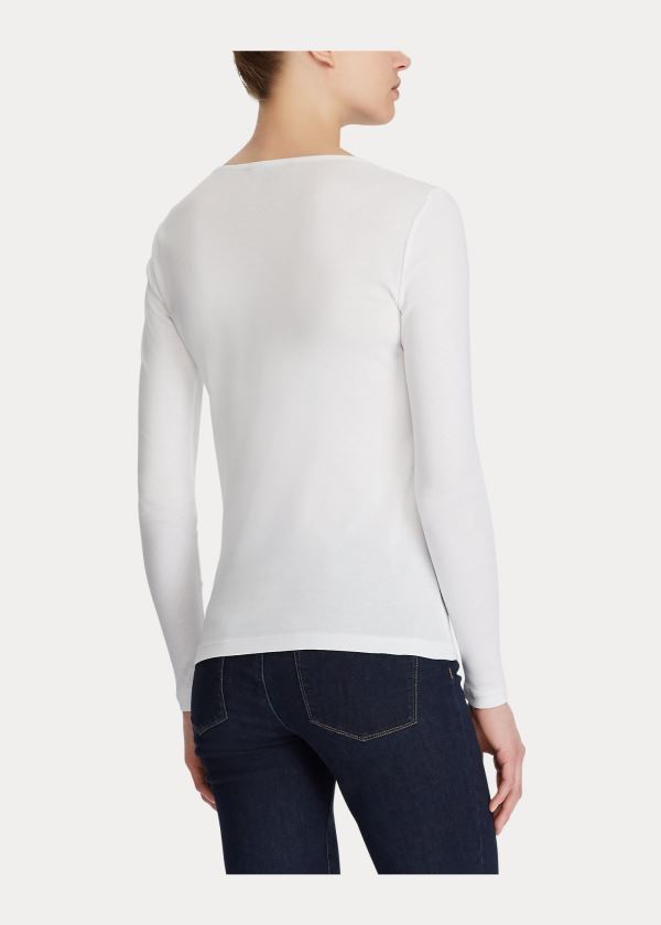 Koszulki Ralph Lauren Button-Shoulder Crewneck Top Damskie Białe | IHSI1124