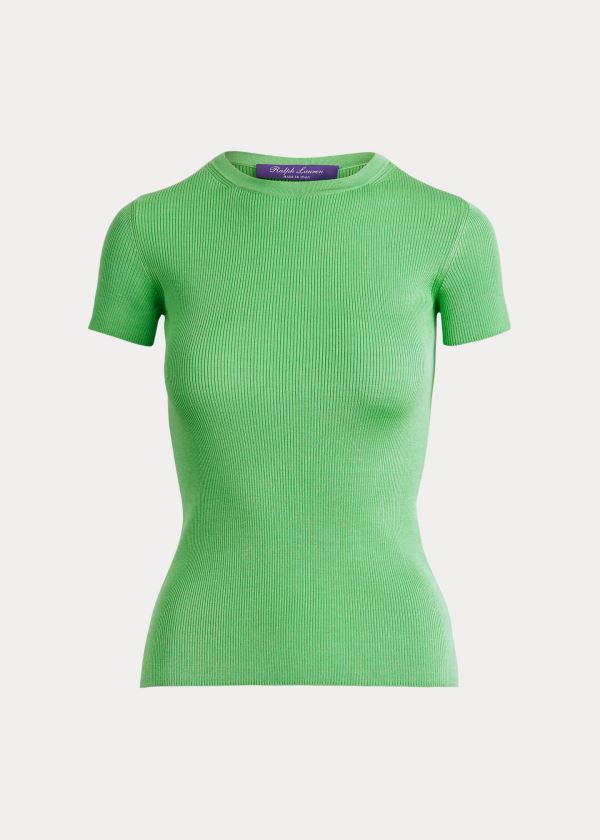 Koszulki Ralph Lauren Cashmere Short-Sleeve Sweater Damskie Mięta Zielone | NFSA8221