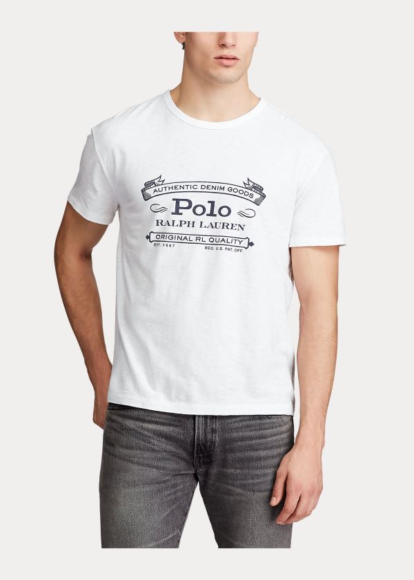 Koszulki Ralph Lauren Classic Fit Graphic T-Shirt Męskie Białe | QWXO2948