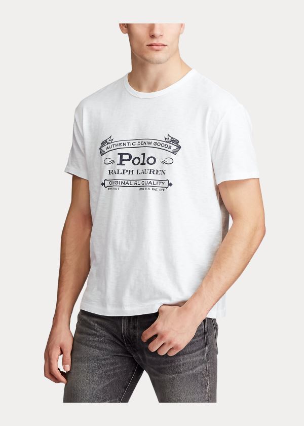 Koszulki Ralph Lauren Classic Fit Graphic T-Shirt Męskie Białe | QWXO2948