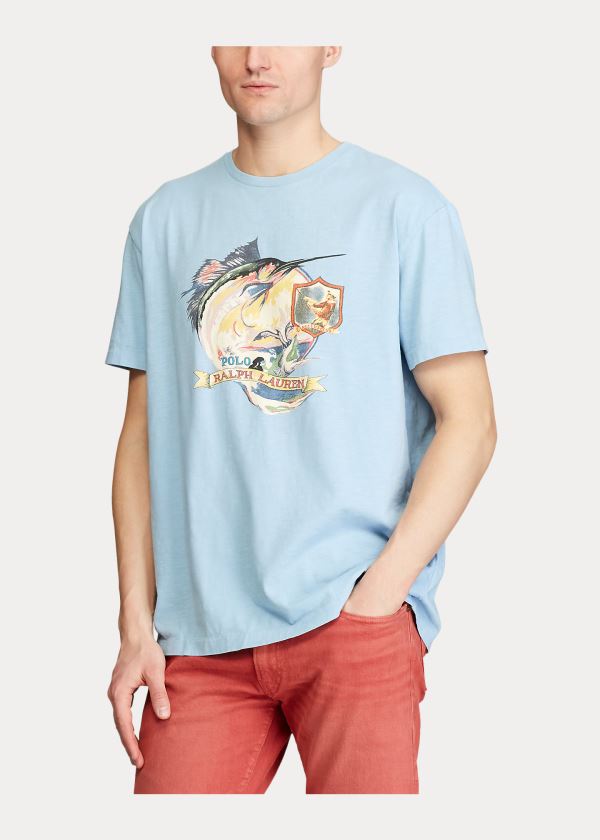 Koszulki Ralph Lauren Classic Fit Graphic T-Shirt Męskie Niebieskie | CJTJ3349