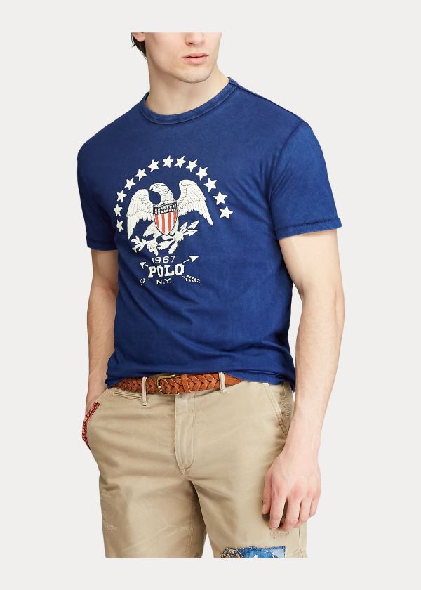 Koszulki Ralph Lauren Classic Fit Graphic T-Shirt Męskie Granatowe Królewski Niebieski | UWNH7568