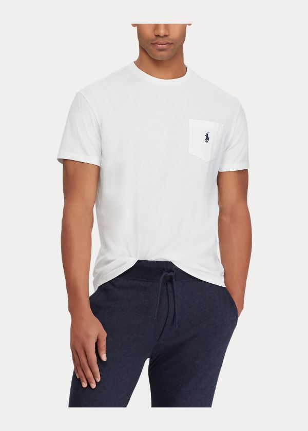 Koszulki Ralph Lauren Classic Fit Pocket T-Shirt Męskie Białe | JCOG6894