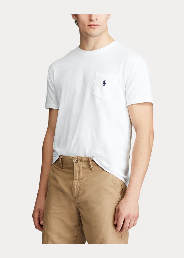 Koszulki Ralph Lauren Classic Fit Pocket T-Shirt Męskie Białe | JCOG6894