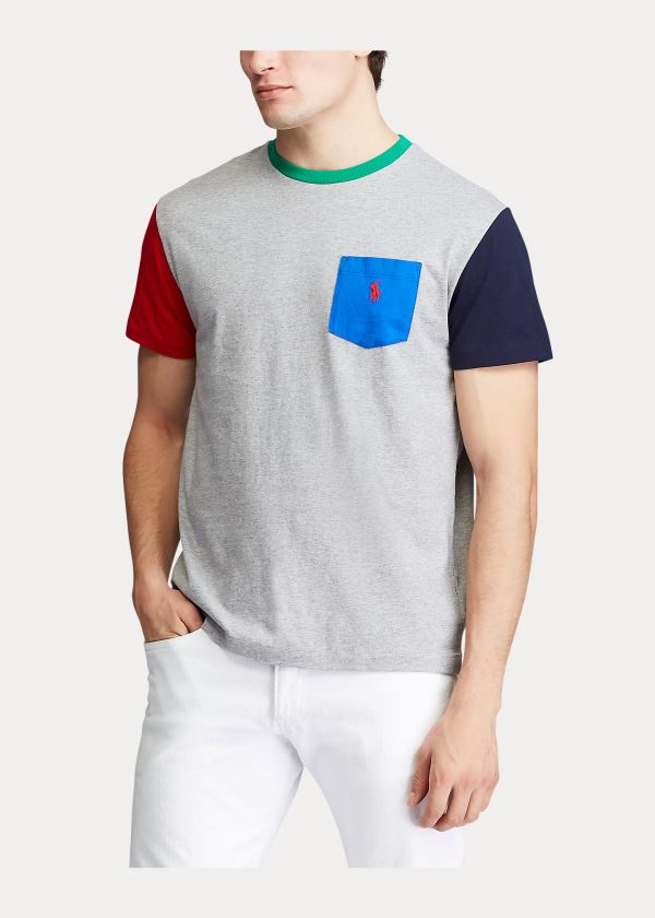 Koszulki Ralph Lauren Classic Fit Pocket T-Shirt Męskie Szare Kolorowe | LNTA4741